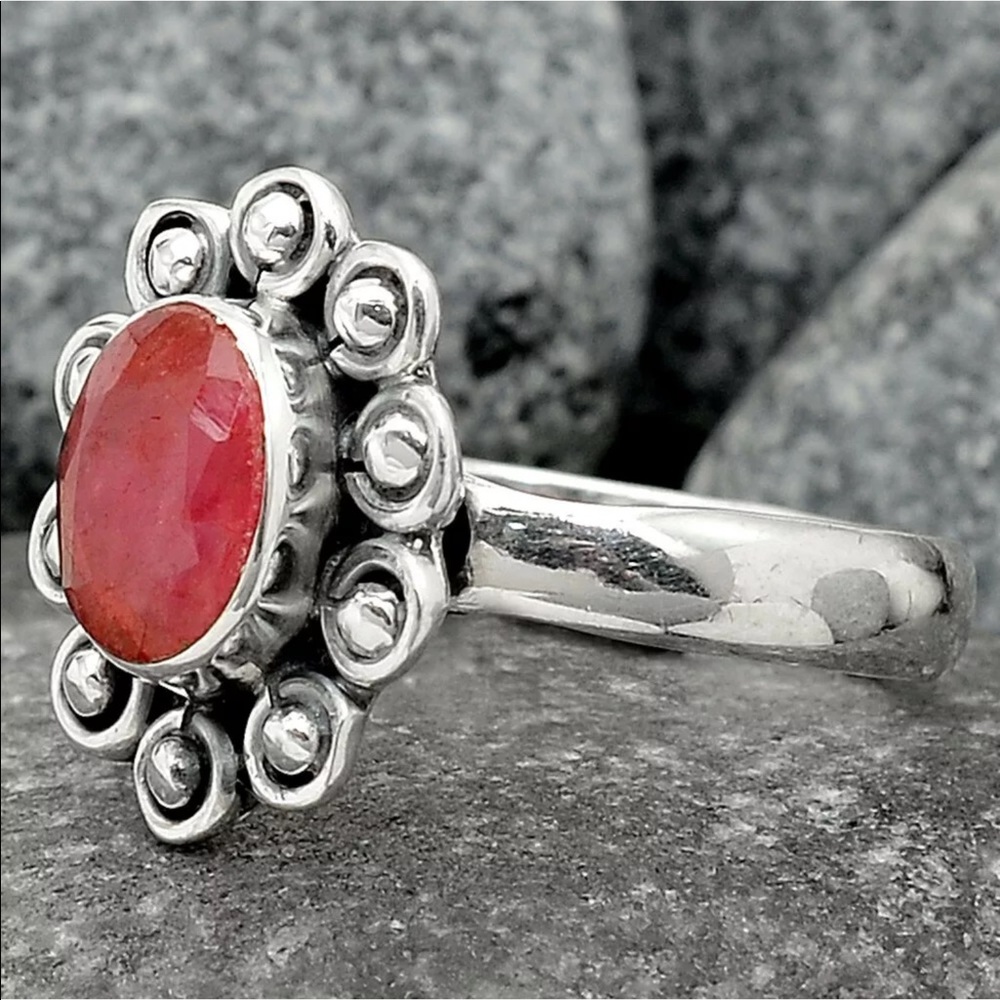 BOUTIQUE FILAGREE RUBY 925 STERLING SILVER RING, 8 - Picture 2 of 3
